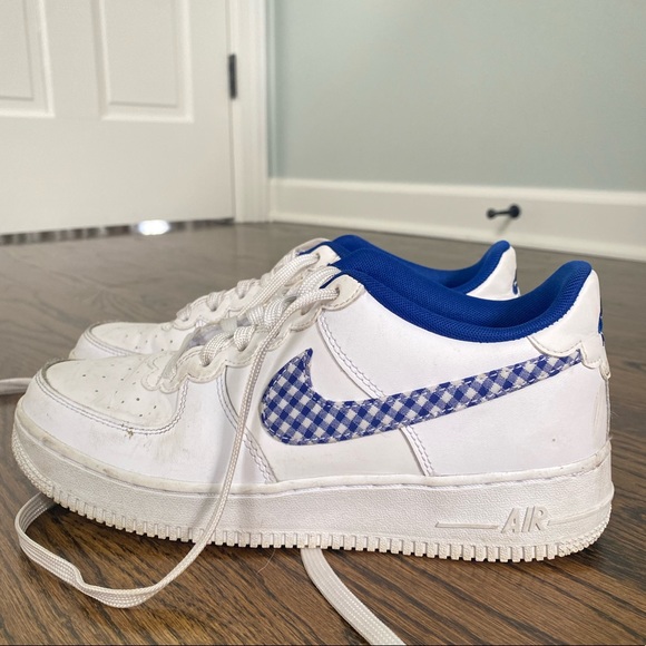 Nike Shoes - Customized blue and white checkered Air Force 1